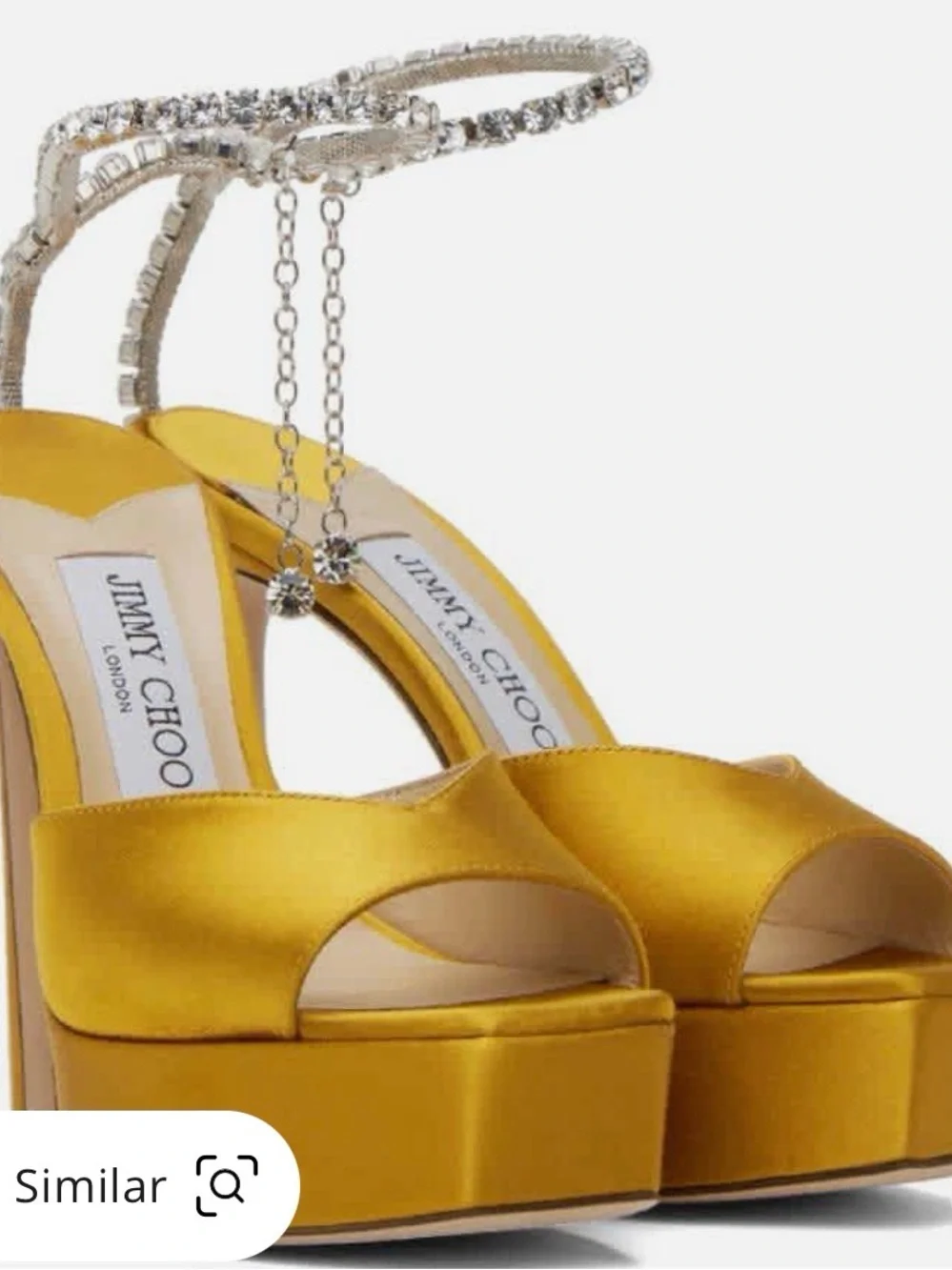 Jimmy Choo Gold Satin Platform Sandal with Crystal Ankle Strap size 35.5